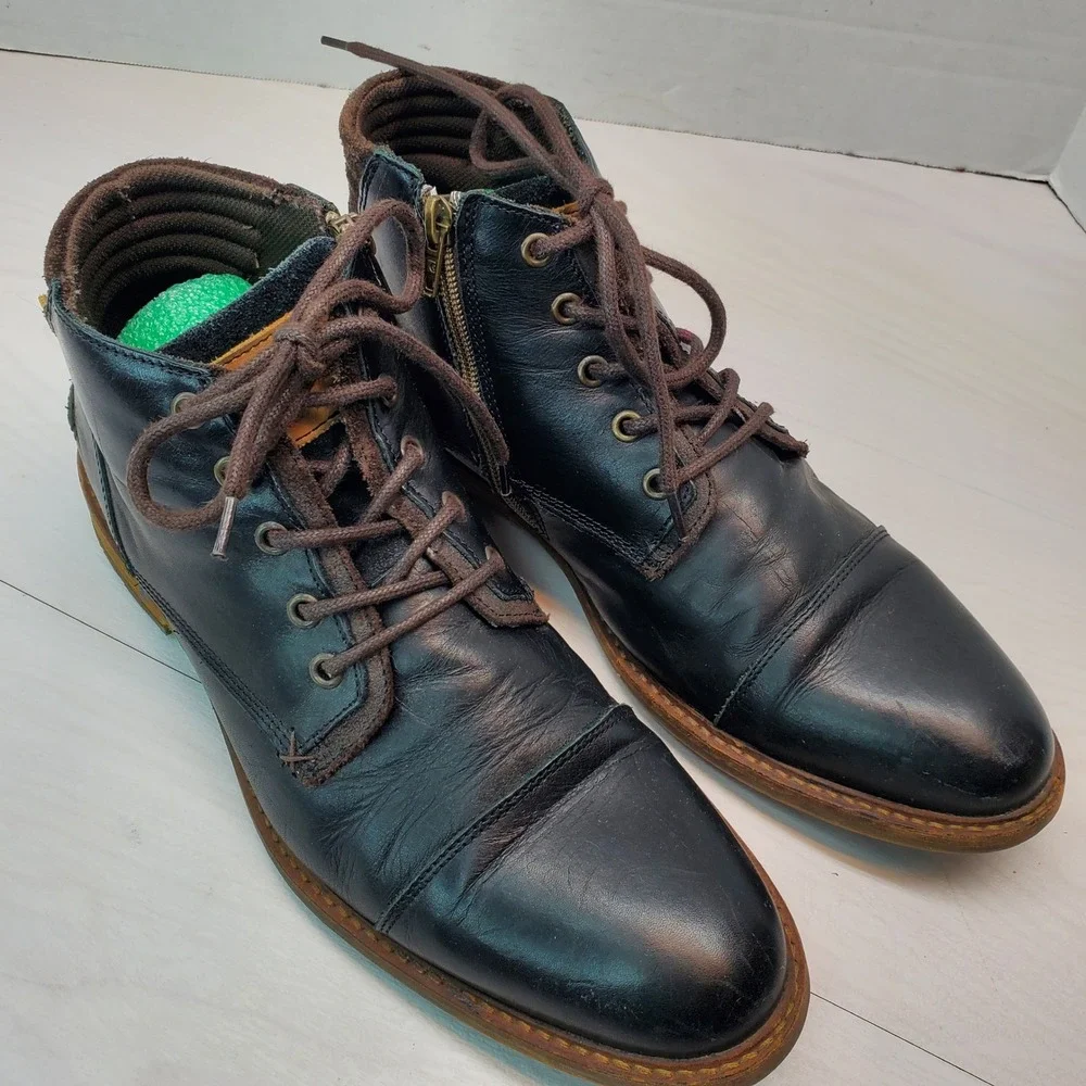K Swiss Holten Boots Black Leather Side Zip Lace Up Comfort Footbed Size 11